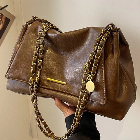 Vrouwen Suède Grote Capaciteit Tote Bag Stedelijk Minimalistisch Vintage Ketting Schoudertas Voor Werk Dagelijks Leven Woon-werkverkeer