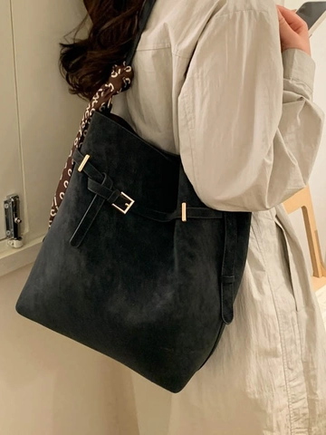 Damen Retro PU Leder Beuteltasche Und Beutel Set Große Kapazität Pendler Schultertasche Umhängetasche Mit Dekorativem Seidenschal