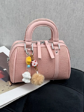 Bolso Boston Vintage para Mujer Bolso Almohada de Tela y Cuero Sintético con Amuletos Bolso de Hombro Casual Viaje
