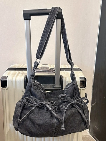 Retro Denim Bow Shoulder Bag For Women Washed Hobo Bag Versatile Large Capacity Crossbody Bag Stylish Daily Commuter Bag