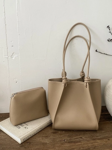 Vintage Kunstleder Tote Bag Mit Großer Kapazität Geknoteter Riemen Litschitextur Pendler Schultertasche Und Innentasche Set