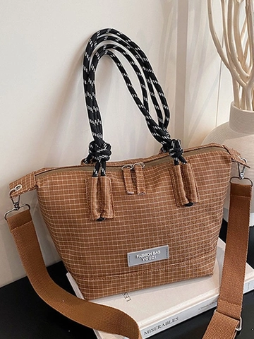 Bolso de Lona a Cuadros de Moda para Mujer Bolso de Hombro Cruzado de Gran Capacidad Bolso de Mano de Color Contrastante para Uso Diario