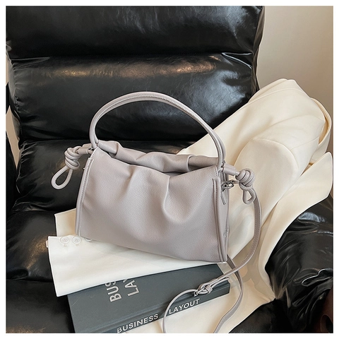 Borsa a Tracolla a Nuvola Pieghettata da Donna in Morbida Pelle PU Con Tracolla Annodata Grande Capacità Casual Sottobraccio Minimalista