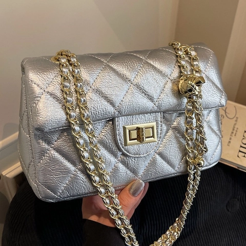 Elegant Diamond Quilted Shoulder Bag Chain Strap Crossbody Bag PU Leather Luxury Small Square Armpit Handbag For Women