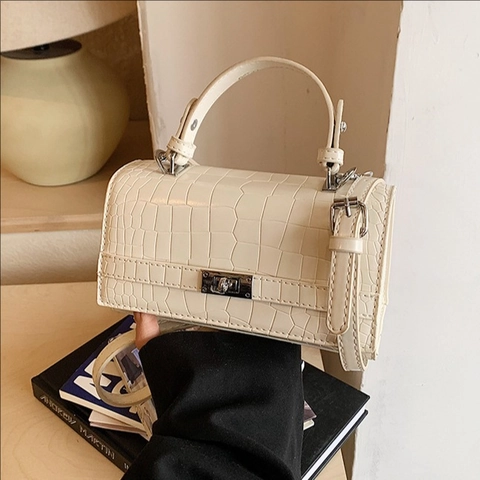Borsa a Mano da Donna Vintage con Motivo a Coccodrillo Borsa a Tracolla in Pelle Sintetica con Chiusura a Girello