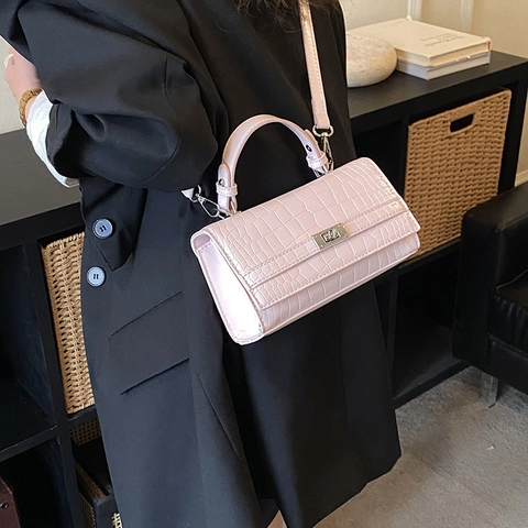 Borsa a Mano da Donna Vintage con Motivo a Coccodrillo Borsa a Tracolla in Pelle Sintetica con Chiusura a Girello