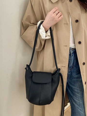 Bolso de Cubo Minimalista de Cuero Sintético con Grano de Lichi para Mujer Retro Sofisticado Bolso de Hombro Bandolera con Diseño Costura