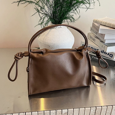 Borsa a Tracolla a Nuvola Pieghettata da Donna in Morbida Pelle PU Con Tracolla Annodata Grande Capacità Casual Sottobraccio Minimalista