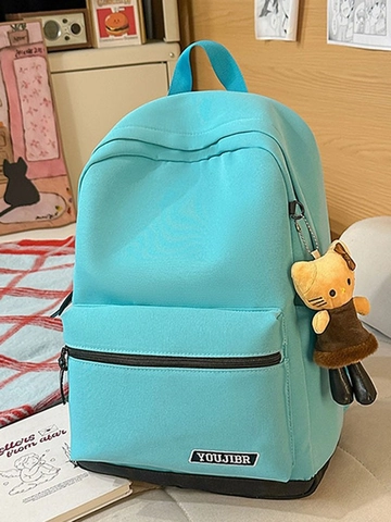 Sac à Dos en Nylon de Style Coréen pour Femmes Mode Léger Grande Capacité Sac d'École de Voyage Avec Pendentif Chat