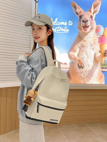 Sac à Dos en Nylon de Style Coréen pour Femmes Mode Léger Grande Capacité Sac d'École de Voyage Avec Pendentif Chat