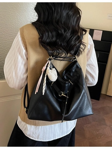 Damen Retro Rucksack aus Kunstleder Große Kapazität Pendler Tote Tasche Mit Plüschbär Anhänger Reise Umhängetasche