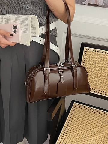Borsa a Spalla Baguette in Pelle Sintetica Vintage da Donna Grande Capacità Tracolla Con Cinturino Regolabile per Moda Quotidiano Viaggio
