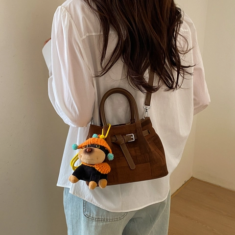 Sac Seau pour Femmes en Cuir PU Minimaliste Texture Tissée Rétro Sac à Bandoulière Avec Charme de Chiot Pour Navettage Quotidien
