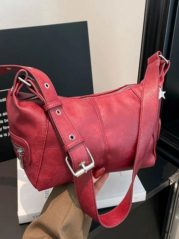 Borsa Hobo Crossbody da Donna in Pelle PU Vintage Grande Capacità Tracolla Larga Regolabile Ciondolo a Stella Borsa alla Moda Casual