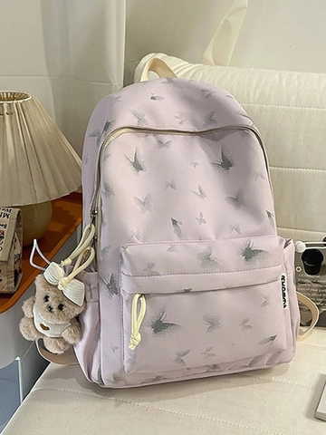 Mode Nylon Schmetterling Druck Rucksack Große Kapazität Schultasche Für Studenten Damen Casual Reise Tagesrucksack Mit Bär Anhänger