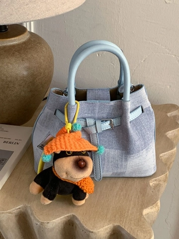 Sac Seau pour Femme en Cuir PU Style Coréen Petit Sac à Bandoulière Minimaliste Avec Pendentif Chiot en Peluche Mignon