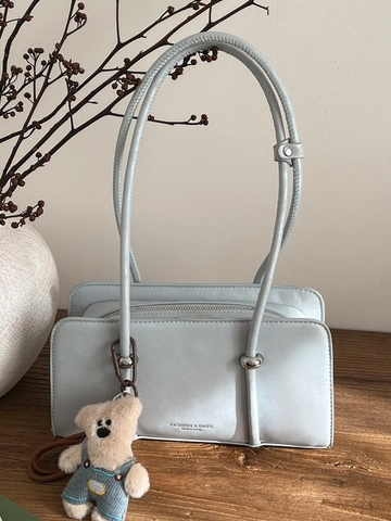 Bolso de Hombro de Cuero Sintético Minimalista para Mujer Moda Color Sólido Rectangular Con Amuleto de Oso