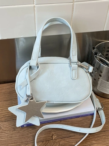 Borsa Mini Boston da Donna in Pelle PU Stile Coreano Borsa a Tracolla Con Ciondolo a Stella Borsa a Mano Morbida Vintage Casual da Viaggio