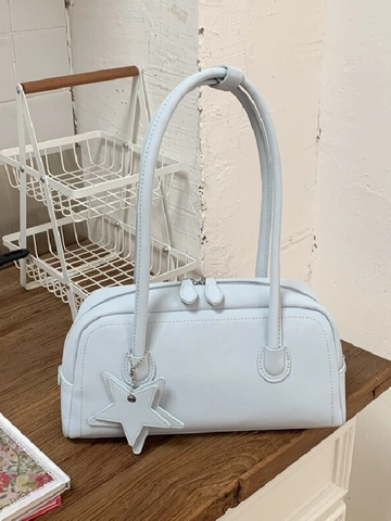 Fashion Women Baguette Underarm Shoulder Bag Synthetic Leather Minimalist Solid Color Handbag With Star Pendant Commuter Purse