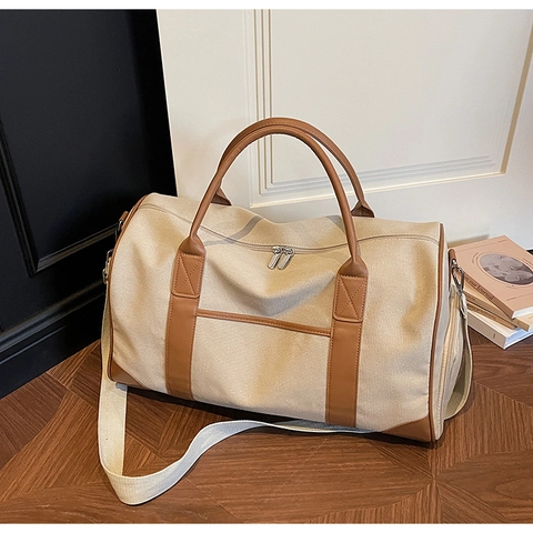 Women Large Capacity Canvas Travel Duffel Bag With Shoe Compartment Dry Wet Separation Weekend Bag For Gym Fitness Outdoors