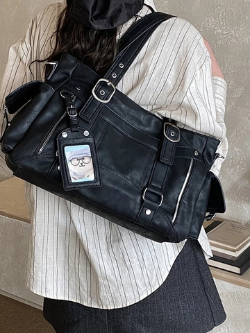 Borsa Tote da Donna in Pelle PU Retrò Grande Capacità Borsa a Tracolla Utility Multi Tasca Con Ciondolo Cartoon Borsa a Mano Casual
