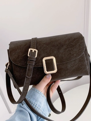 Women Fashion PU Leather Phone Bag Vintage Gold Metal Buckle Small Square Bag Retro Commute Crossbody Shoulder Bag