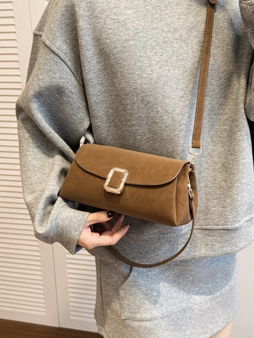 Women Fashion PU Leather Phone Bag Vintage Gold Metal Buckle Small Square Bag Retro Commute Crossbody Shoulder Bag