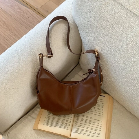 Borsa Hobo Donna Retrò Minimalista Pieghettata in Pelle Sintetica Borsa a Spalla a Mezzaluna Semplice Impuntura Borsa a Tracolla da Giorno