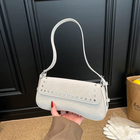 Bolso de Hombro de Cuero PU Vintage para Mujer Bolso de Mano Casual Elegante Diario con Decoración de Remaches