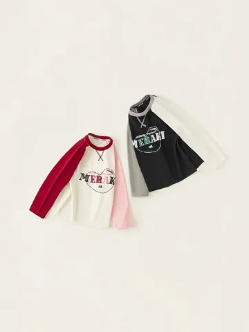 Camiseta para Niños Mezcla de Algodón Manga Raglán Bloque de Color Casual Deportivo Estampado para Niñas Niños