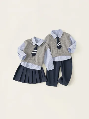 Uniforme Preppy Accademia Britannica Bambini Camicia Cotone Righe Gilet Maglia V Cravatta Pantaloni Gonna Pieghe