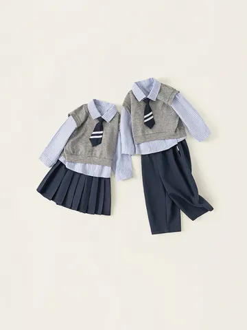 Uniforme Preppy Accademia Britannica Bambini Camicia Cotone Righe Gilet Maglia V Cravatta Pantaloni Gonna Pieghe