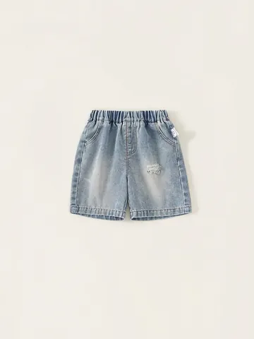 Boys Casual Denim Shorts Toddler Kids Washed Distressed Cotton Blend Shorts With Elastic Waist Denim Blue Summer Bottoms
