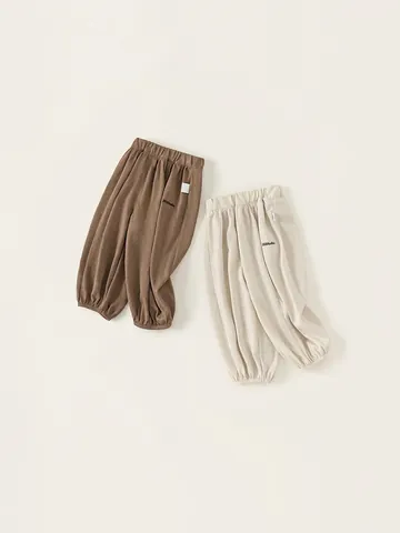 Pantaloni a Lanterna in Morbido Misto Cotone per Bambini Ragazzi Ragazze Vita Elastica Larghi Casual con Polsini Tinta Unita Estate