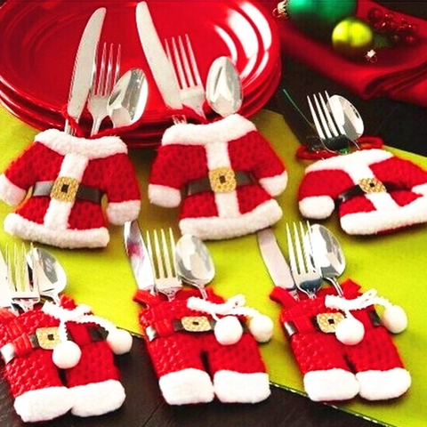 Porte-couverts Vêtements Pantalons Père Noël Décoration Table Noël Pochette Argenterie Tissu Fête Vacances Vaisselle