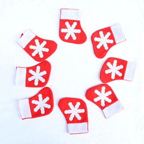 Mini Calza di Natale Portaposate Rosso Bianco Motivo Fiocco di Neve Borsa per Stoviglie in Tessuto Non Tessuto Decorazione Tavola