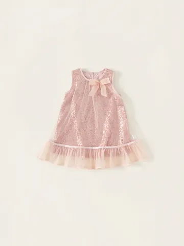 Vestido de Princesa con Lentejuelas Rosas para Niñas Sin Mangas Vestido de Tutú de Malla Con Lazo Dulce Vestido de Verano