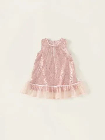 Vestido de Princesa con Lentejuelas Rosas para Niñas Sin Mangas Vestido de Tutú de Malla Con Lazo Dulce Vestido de Verano
