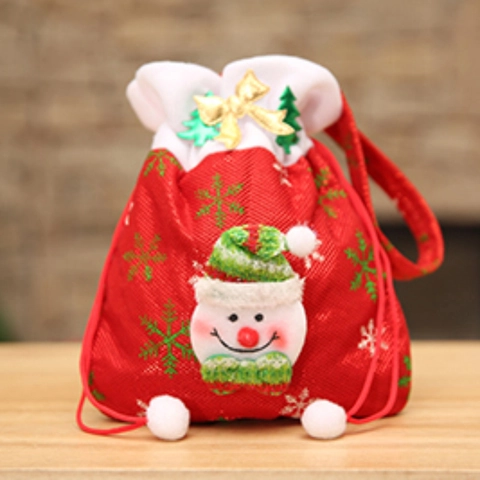 Sac Cadeau de Noël Fait Main Motif Père Noël Bonhomme de Neige Cordon Pochette à Bonbons Tissu Décoration de Fête de Vacances