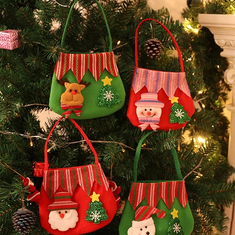 Weihnachtsgeschenktüte Filz Handtasche Mit 3D Weihnachtsmann Schneemann Elch Dekor Für Süßigkeiten Apfel Geschenk Party Dekoration