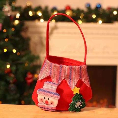 Weihnachtsgeschenktüte Filz Handtasche Mit 3D Weihnachtsmann Schneemann Elch Dekor Für Süßigkeiten Apfel Geschenk Party Dekoration