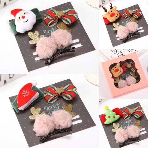 Set Scatola Regalo Accessori per Capelli di Natale per Bambini Renna Babbo Natale Albero Fiocco Fermagli per Capelli Elastici Gioielli per Capelli Festivi