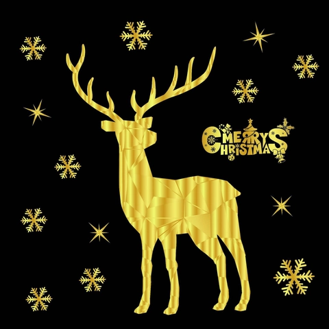 Golden Christmas Window Stickers Static Cling PVC Reindeer Snowflake Star Window Decals For Mall Home Holiday Glass Decoration