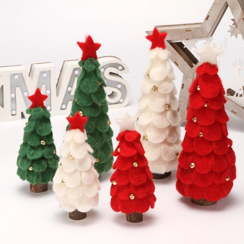 Handgefertigte Filz Weihnachtsbaum Weihnachtsmann Rentier Schreibtisch Ornament Holzsockel Mini Xmas Baum Dekoration Geschenk