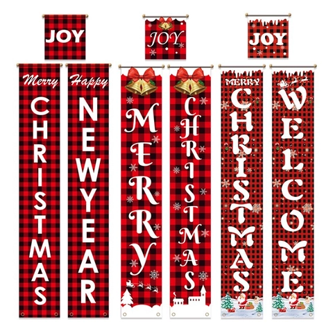 Fröhliche Weihnachten Türbanner Rot Schwarz Buffalo Karo Willkommensschild Für Haustür Hängende Dekoration Outdoor Home Party