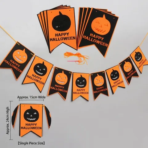 Halloween Felt Bunting Banner Double Layer Hanging Garland For Festival Party Shop Window Pumpkin Bat Witch House Decoration