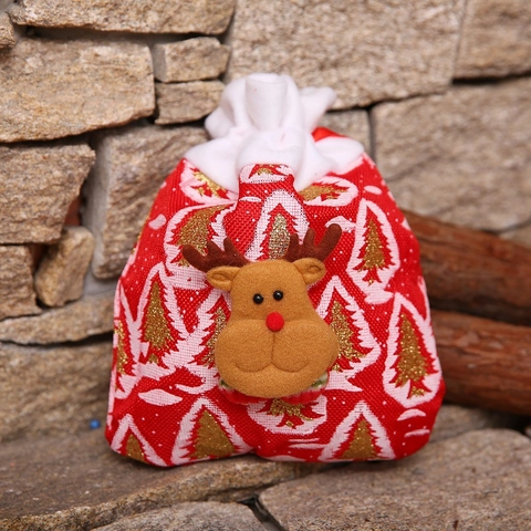 Sacs Cadeaux de Noël en Lin avec Cordon de Serrage 3D Père Noël Bonhomme de Neige Renne Ours Polaire Décoration de Fête