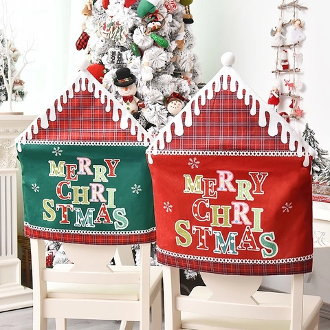 Housses de Chaise de Noël Européennes Merry Christmas Lettre Imprimé Plaid Dossier de Salle à Manger Pour Décoration de Fête