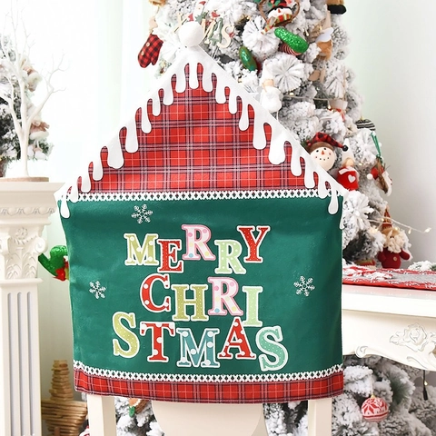 Housses de Chaise de Noël Européennes Merry Christmas Lettre Imprimé Plaid Dossier de Salle à Manger Pour Décoration de Fête