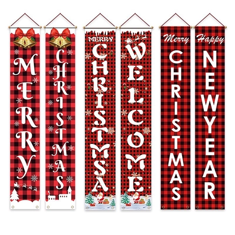 Fröhliche Weihnachten Türbanner Rot Schwarz Buffalo Karo Willkommensschild Für Haustür Hängende Dekoration Outdoor Home Party